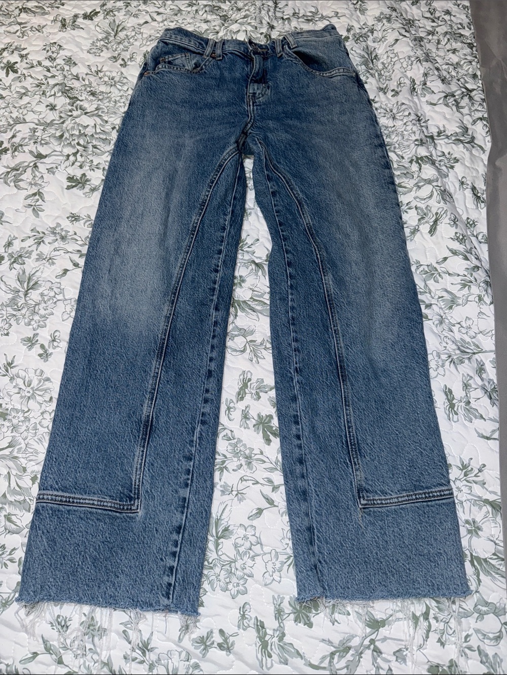 We The Free Distressed Blue Wide-Leg Jeans